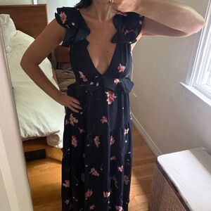 Aqua Navy Multi Floral Dress